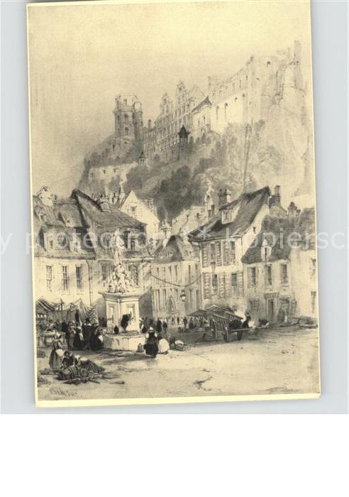 Heidelberg Neckar Kuenstlerkarte Kornmarkt und Schloss