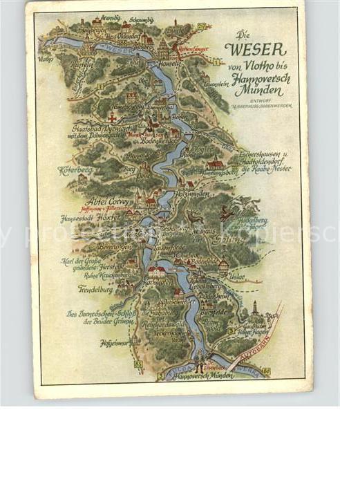 Hann. Muenden Landkarte Weser von Vlotho bis Hann.Muenden