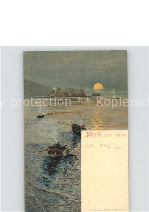 Napoli Neapel Künstlerkarte Meer Sonnenuntergang Boot