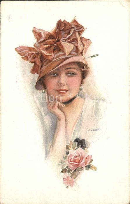 Hutmode Frau Rose Künstlerkarte