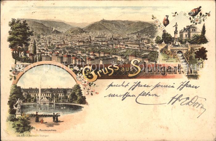 STUTTGART  CITY K. Residenzschloss Eugensbrunnen Litho