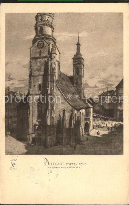 STUTTGART  CITY Stiftskirche nach Radierung A. Eckener