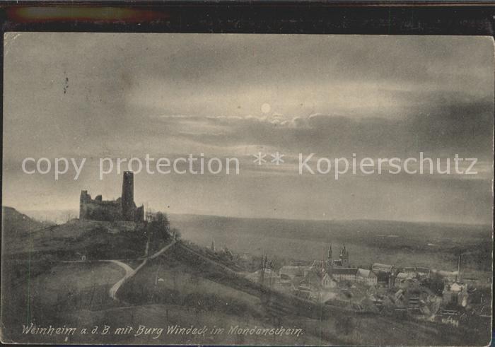 Weinheim Bergstrasse Burg Windeck im Mondschein
