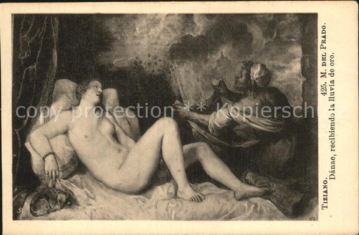 Kuenstlerkarte Alte Kuenstler Tiziano Danae recibiendo la Iluvia de O
