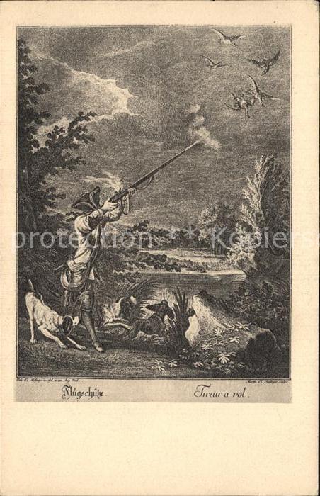 Kuenstlerkarte Alte Kuenstler Kupferstich Johann Elias Ridinger Flugs