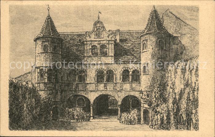 Radierung J. Marschall Konstanz Rathaus