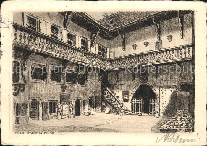 Radierung Eger Stadthaushof