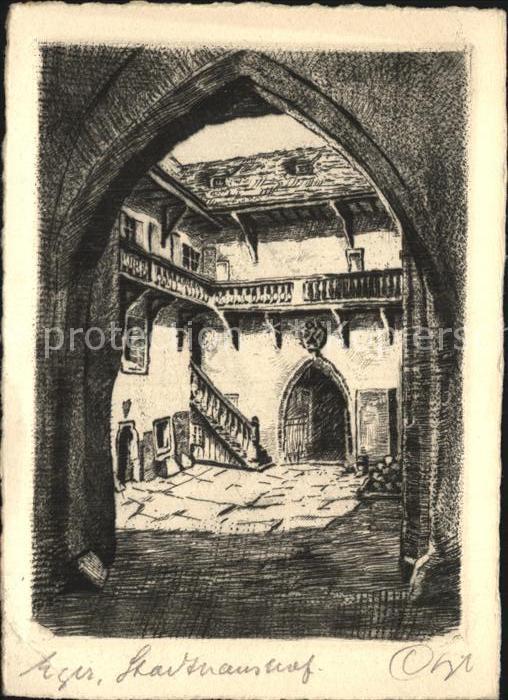 Radierung Eger Stadthaushof