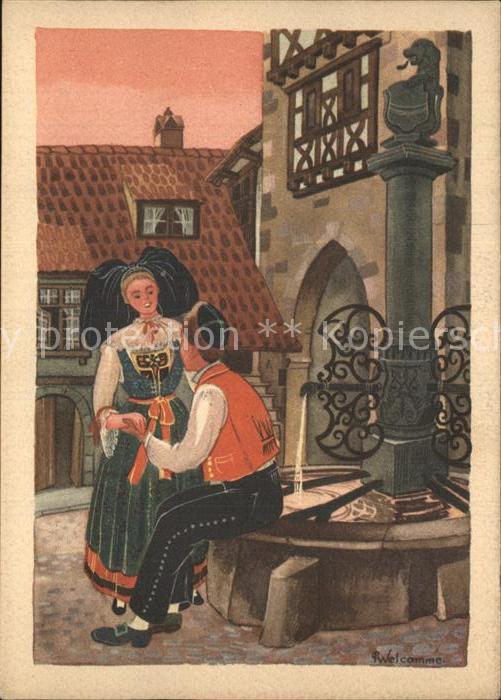 Trachten Alsace Les Fiances Künstlerkarte P. Welcomme