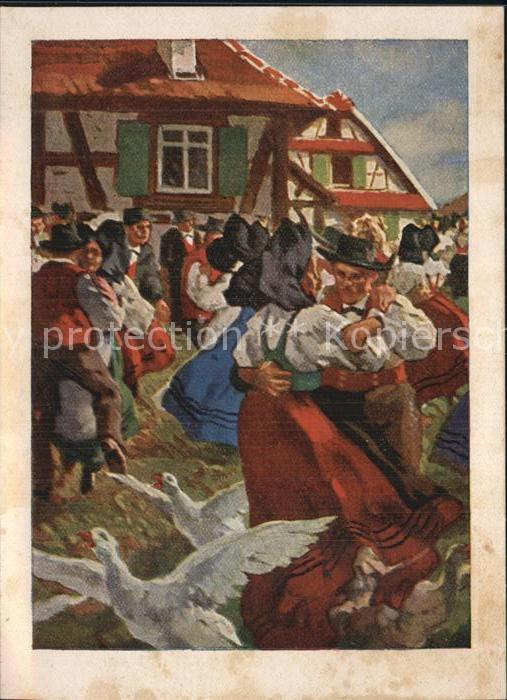 Trachten Alsace Tanz Fete de Village Künstlerkarte Paul