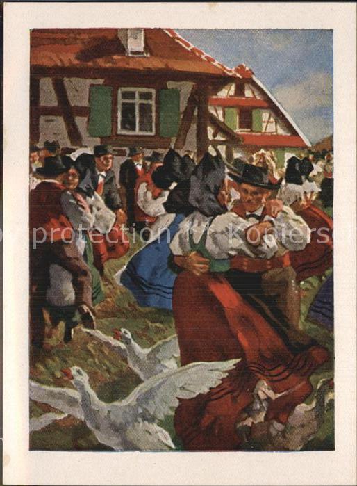 Trachten Alsace Tanz Fete de Village Künstlerkarte Paul