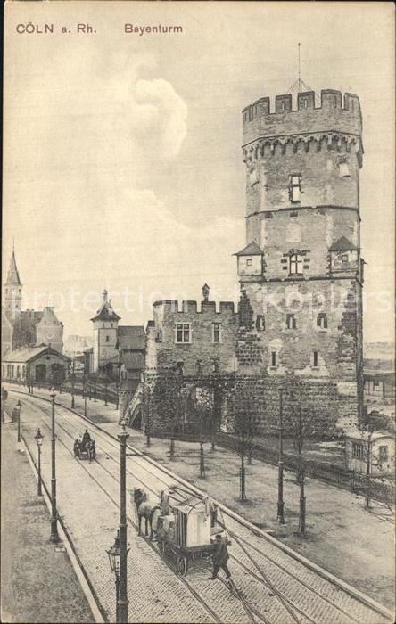 Coeln Rhein Bayenturm Pferdefuhrwerke