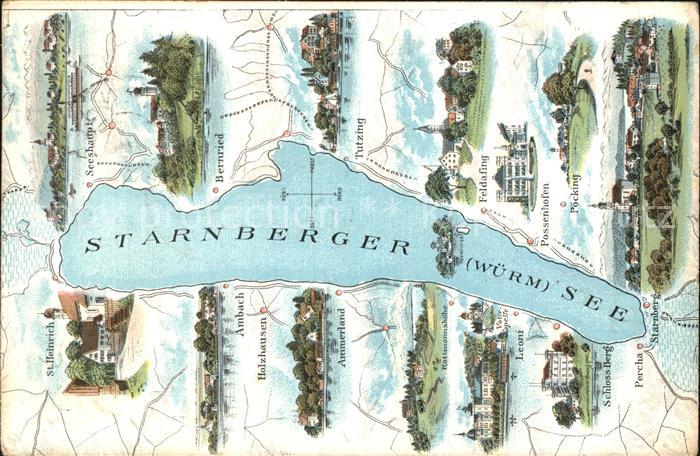 Starnberg Starnbergersee Bayern Starnberger See und Umgebung Litho