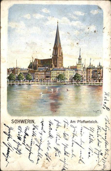 Schwerin Mecklenburg Pfaffenteich Kirche Kuenstlerkarte