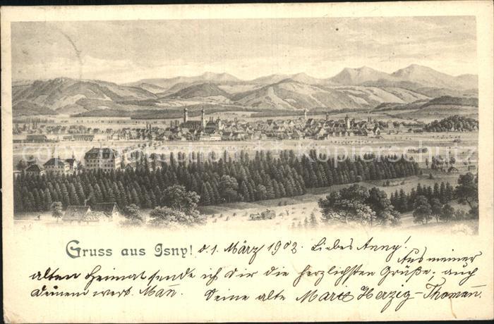 Isny Allgaeu Gesamtansicht mit Alpenpanorama