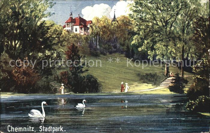 CHEMNITZ Sachsen Stadtpark Schwanenteich Kuenstlerkarte