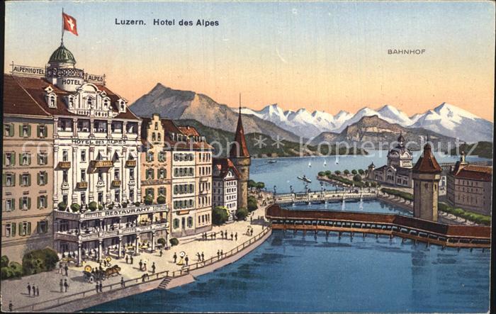 Luzern LU Hotel des Alpes Bahnhof und Vierwaldstaettersee