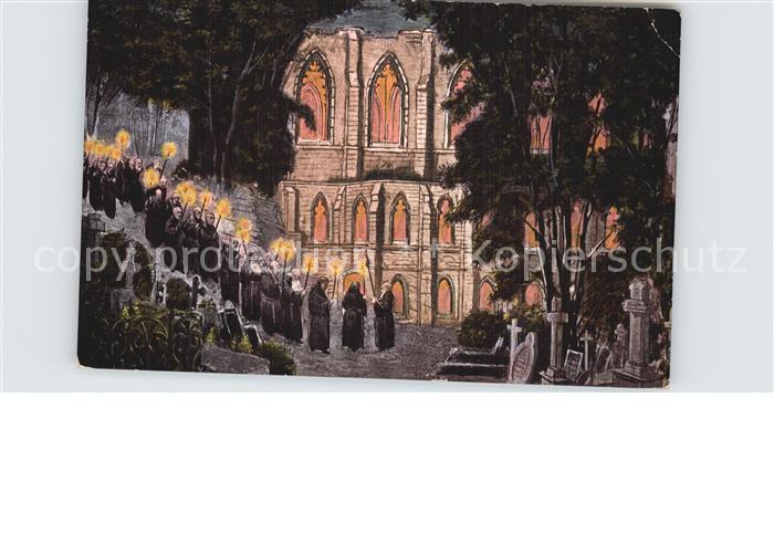 Oybin Sachsen Moenchszug an Kirchruine Kuenstlerkarte