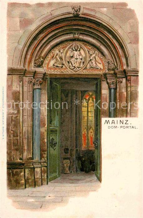 Mainz Rhein Dom Portal Lithografie