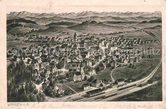 Wangen Allgaeu Ansicht  Federstrich