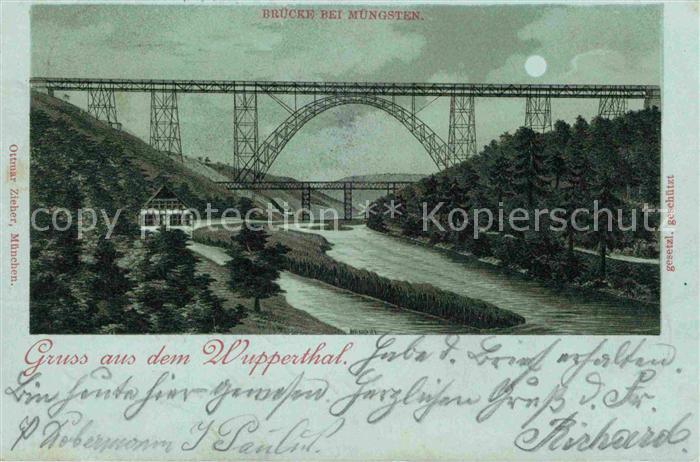WUPPERTAL NRW Bruecke Muengsten Mondschein Litho