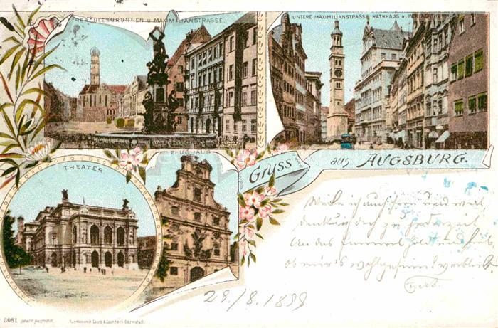 Augsburg Theater Herculesbrunnen Maximilianstrasse Rathaus Zeughaus