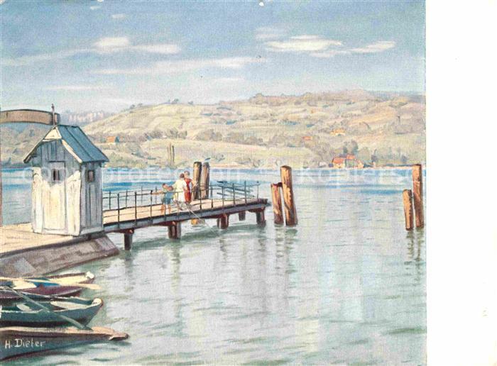 Mammern Kuranstalt Landungssteg beim Park Kuenstlerkarte Dieter