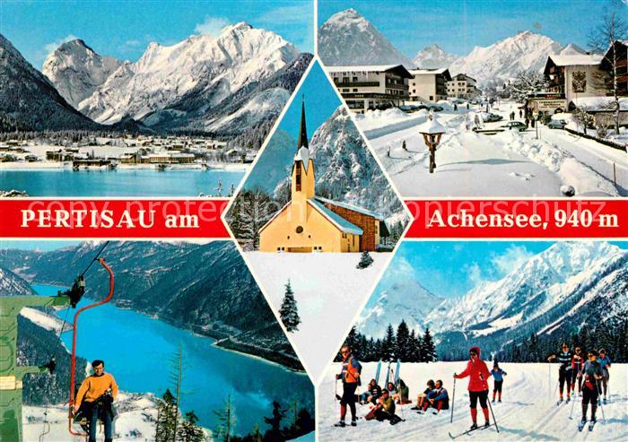 Pertisau Achensee Winterlandschaft Ortsansichten Loipe Sessellift