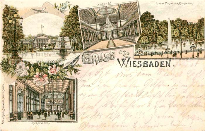 Wiesbaden Kurgarten Grosse Fontaine Kochbrunnen Kurhaus
