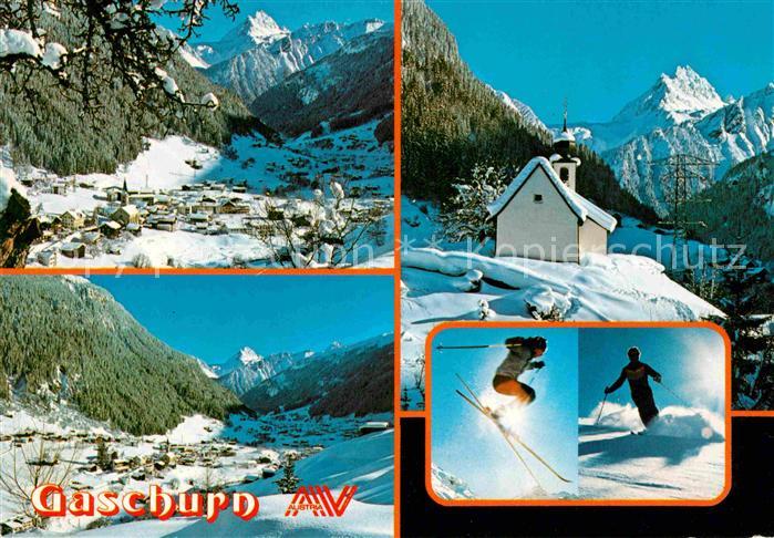 Gaschurn Vorarlberg Panorama Kapelle Skilaeufer