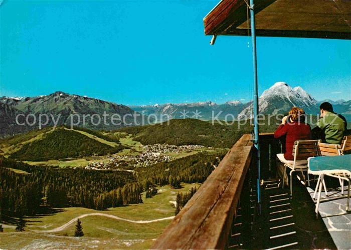 Seefeld Tirol Blick von der Rosshuette mit Hocheder und Hohe Munde