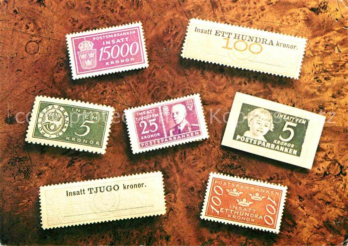 Briefmarken auf Postkarte Schweden Swedish Post-Office Savings Ba