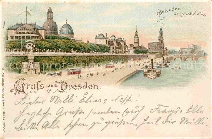 Verlag Hagelberg W. Nr. 36904 Dresden Belvedere Landeplatz Lith