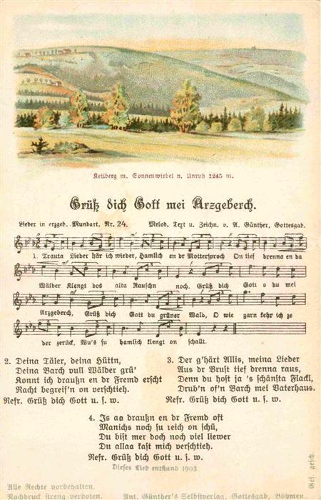 Liederkarte Grüss dich Gott mei Arzgeberch Keilberg