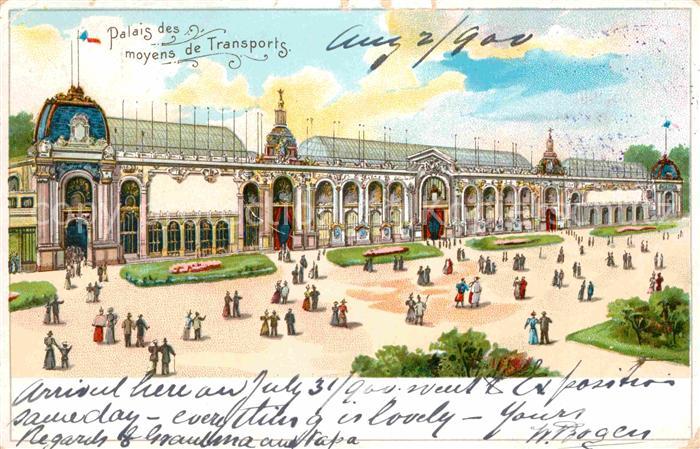 Exposition Universelle Paris 1900 Palais des Moyens de Transports Litho