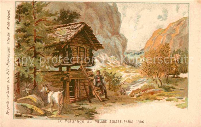Exposition Universelle Paris 1900 Paturage Village Suisse Litho