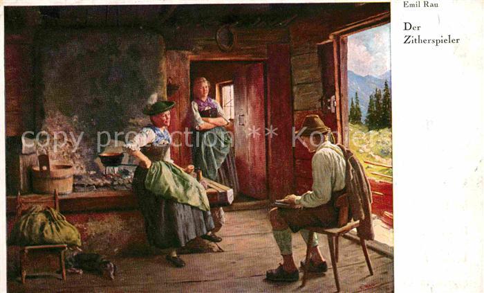 Kuenstlerkarte Emil Rau Der Zitherspieler Besuchsanzeige Gewa Walthari