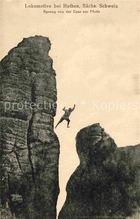 Klettern Bergsteigen Lokomotive Rathen Sprung von der Esse z