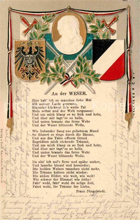 Gedicht auf AK An der Weser Franz Dingelstedt Schwarz-