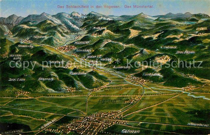 Colmar Haut Rhin Elsass Panoramakarte Muenstertal Schlachteld Vogesen