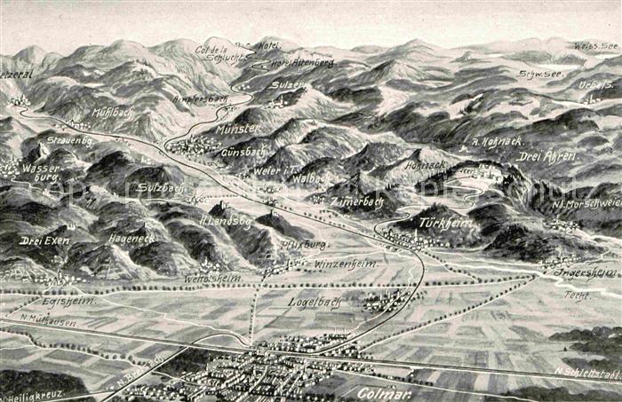 Colmar Haut Rhin Elsass Panoramakarte Schlachtfeld Vogesen Müns