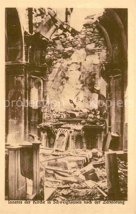 Schweighausen Elsass Kirche Inneres nach der Zerstoerung