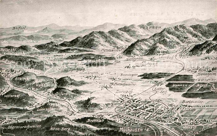 Muelhausen Elsass Panoramakarte Schlachtfeld Vogesen Brun