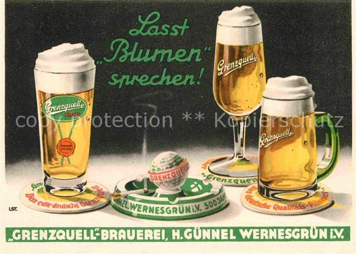 Bier Grenzquell Brauerei H. Guennel Wernesgruen Zigarette Aschenbecher