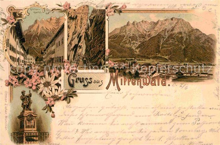 Mittenwald Bayern Untermarkt Panorama Klotz Denkmal