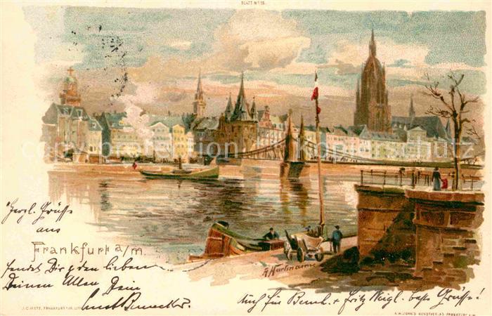 Frankfurt Main Dom Panorama Kuenstlerkarte