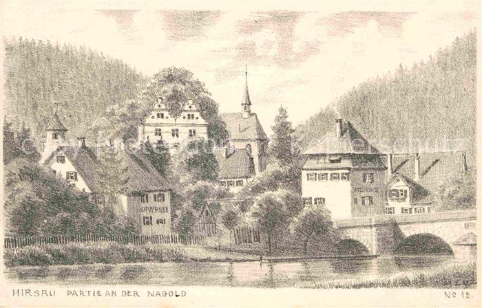 Hirsau Nagold Bruecke Kuenstlerkarte Luz