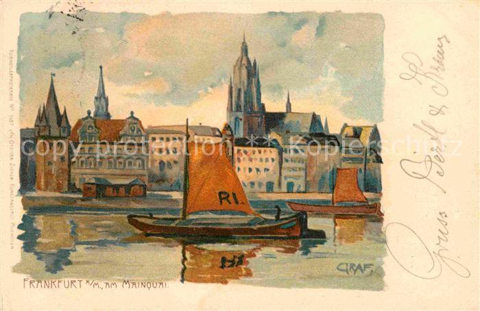 Frankfurt Main Mainquai Dom Kuenstlerkarte Graf