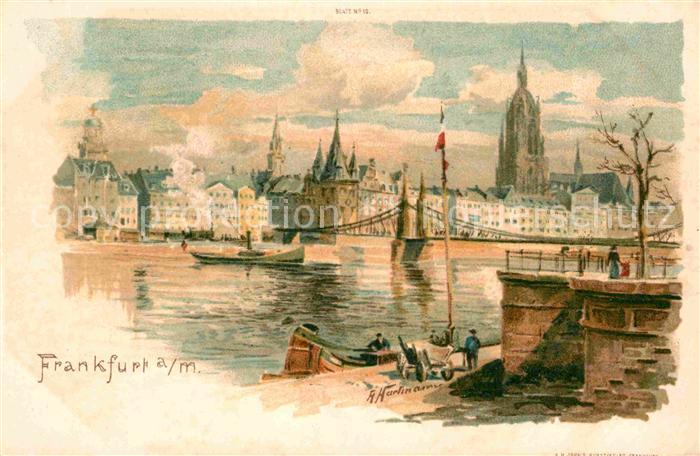 Frankfurt Main Panorama Hafen Kuenstlerkarte