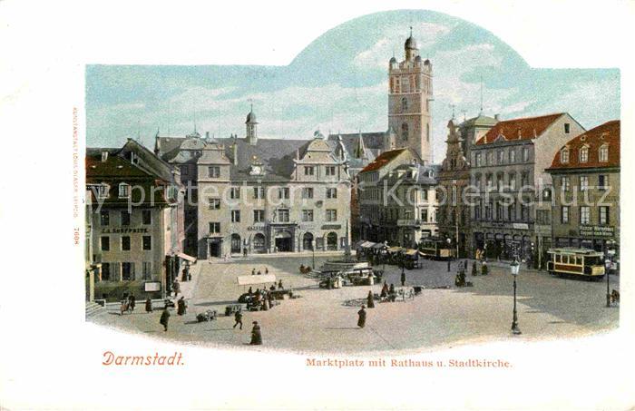 Darmstadt Marktplatz Rathaus Stadtkirche Strassenbahn